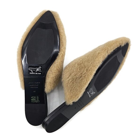 New Jenni Kayne Shearling Mule Shoes Womens 40/10 Natural Tan Flat Slip Ons - Picture 5 of 6